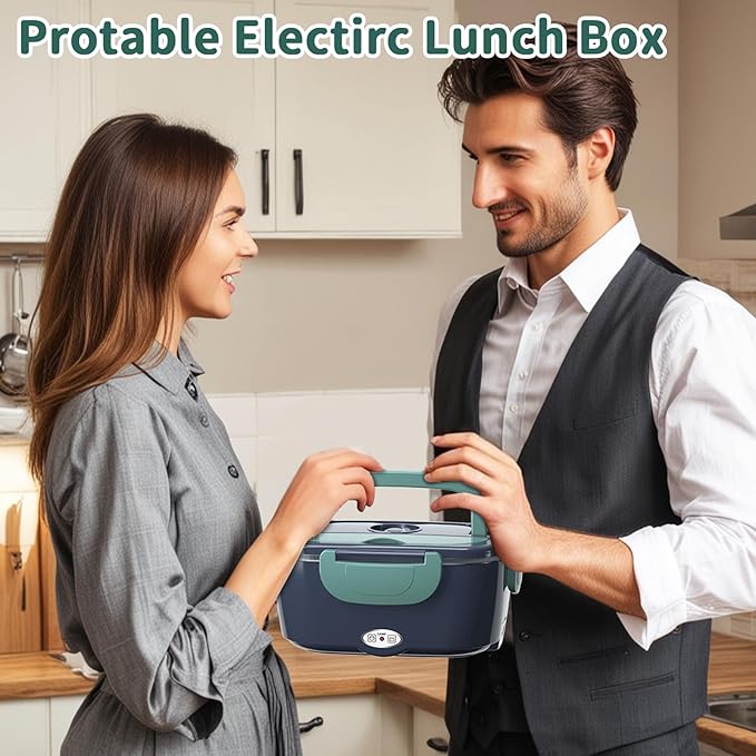 Electric Heated Lunch Box for Adults with 2 Pack 1.5L Containers, Portable 100W 3-IN-1 Fast Heated Lunch Box for Men, Portable Heating Food Warmer,12V/24V/110V for Car Truck Office Home Travel