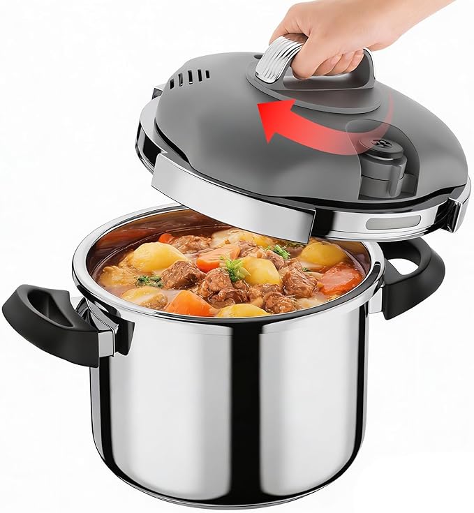 Kitlead Pressure Cooker Stainless Steel,One-Hand Locking/Rotating Lock,Compatible with Gas & Induction, Fast Cooking for Large Meals,Dishwasher Safe,Olla de Presion (7 Quarts)