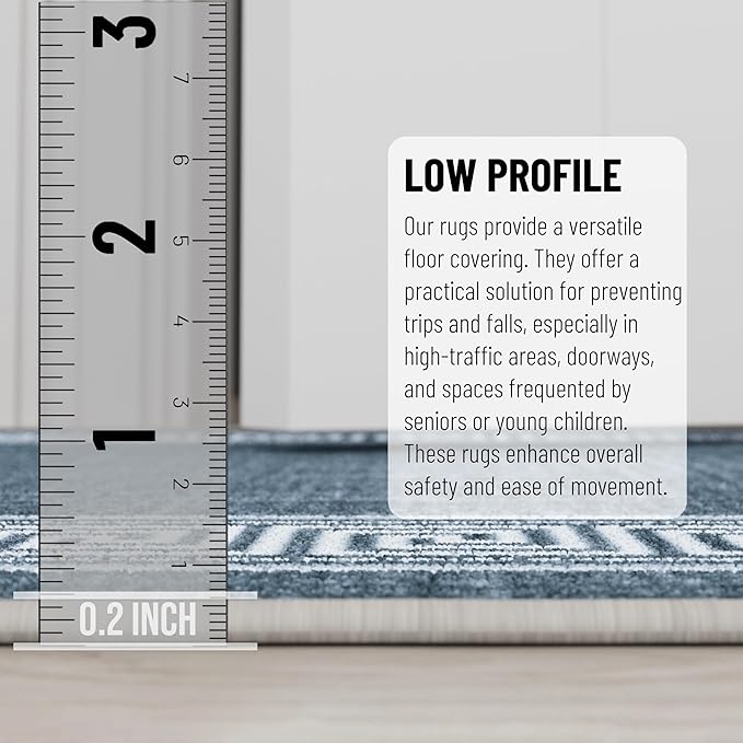 Ottomanson 2-Piece Kitchen Rug Set - Non Slip Runner & Washable Mat - 1'11" x 4' + 1'11"' x 5' - Durable, Stain Resistant for Entryway, Bedroom and Bathroom, Greek Border Greyish Blue