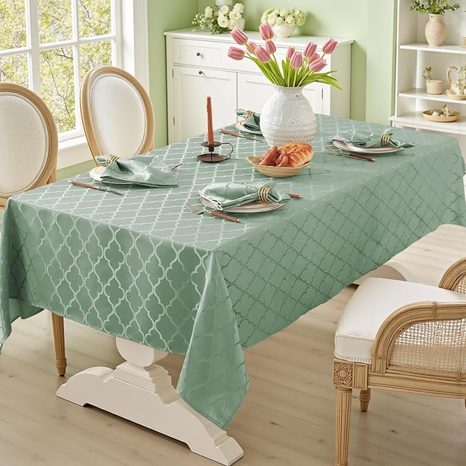 Larponder Spring Tablecloth Rectangle, Jacquard Polyester Table Cloth, Washable & Spill Proof Table Cover for Kitchen Graduation Dining Party Picnic (Rectangle, 52" x 70", Sage Green)