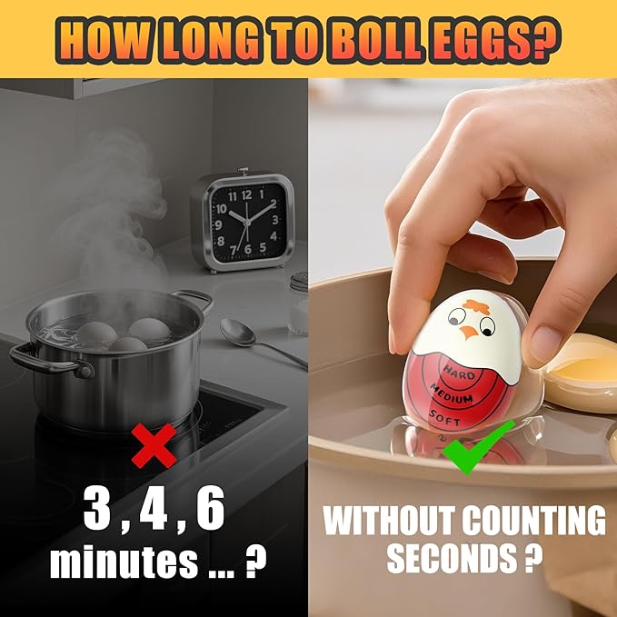 Egg Timer for Hard Boiled Eggs Soft Boiled Color Changing Indicator Tells When Eggs are Ready, Red 2pcs