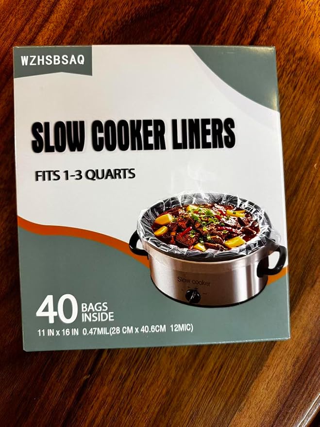 WZHSBSAQ Slow Cooker Liners, 40 Cooking Bags, Medium Disposable Pot Liner Plastic Bags, Fits 1QT to 3QT Slow Cooker Cooking Pans, 11 in. x 16 in.
