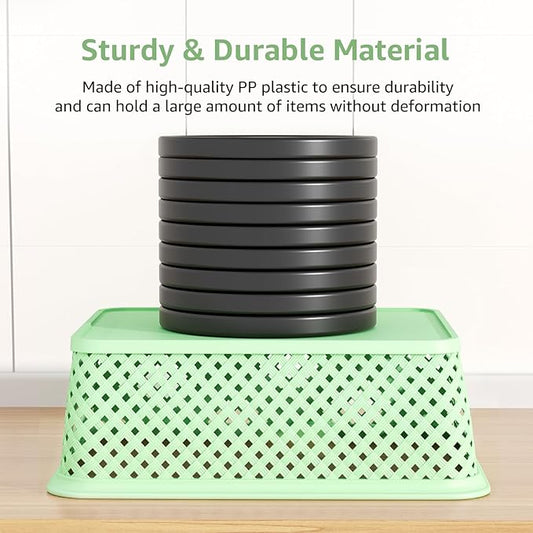 MaxGear Organization and Storage 3 Packs, Plastic Bins Organizer Bins, Woven Baskets for Storage, Plastic Baskets with Handles, Green Basket for Organizing, Basket Organizer for Home and Office, Large