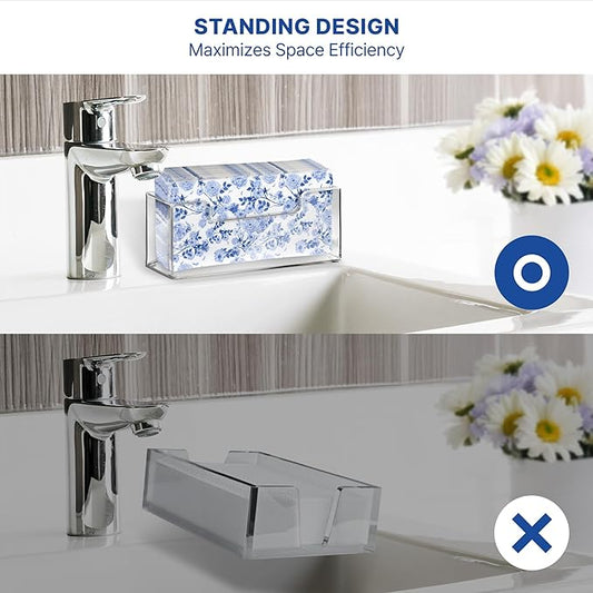 Acrylic Guest Towel Holder Tray for Bathroom – Vertical Paper Towel Holder for Disposable Hand Towels, Clear Waterproof Napkin Organizer for Bathroom Countertop or Kitchen Sink