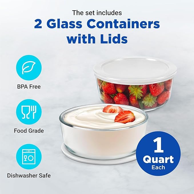 Probiotic Yogurt Maker with Adjustable Time & Temp Control - Make Trillions of Live Probiotics with Two 1-Quart Containers for Larger Batches - Greek Yogurt Maker (2 Glass Jars)