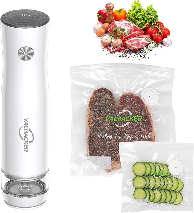 Compact Handheld Vacuum Sealer for Food with 30 Reusable Bags, Portable Food Vacuum Sealer with Moisture Removal, Cordless Food Sealer for Meat, Meal Prep&Storage