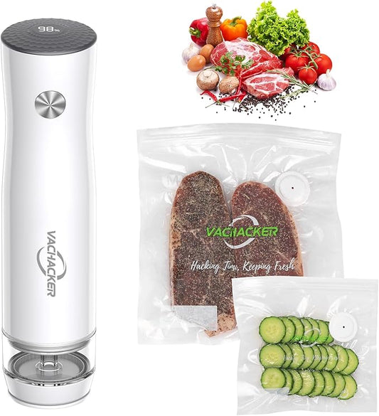 Compact Handheld Vacuum Sealer for Food with 30 Reusable Bags, Portable Food Vacuum Sealer with Moisture Removal, Cordless Food Sealer for Meat, Meal Prep&Storage