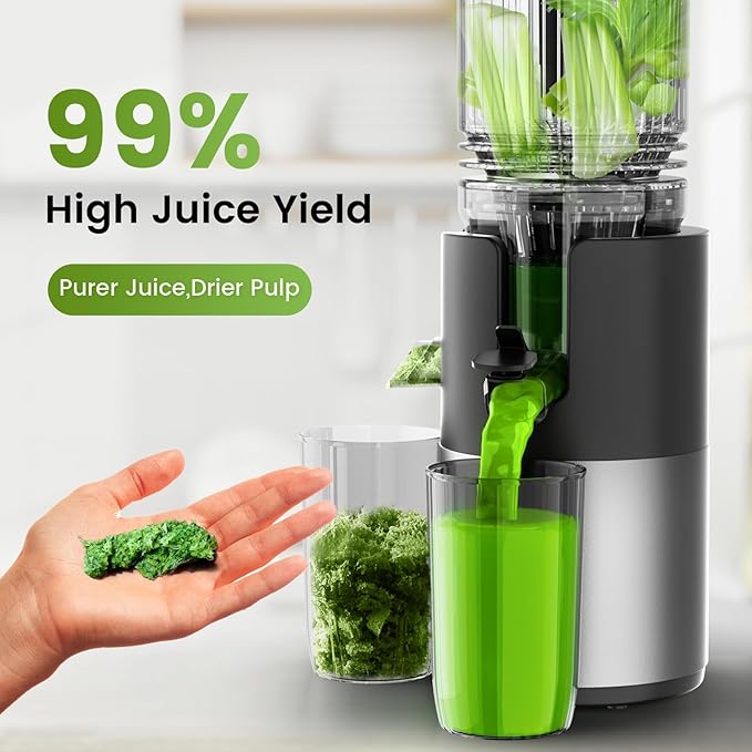 Cold Press Juicer Machines, High Nutrient Retention, 99% Juice Yield, 5.3" Wide Feed Chute for Whole Fruits & Vegetables, Quiet Slow Masticating Juicer, BPA-Free, Easy to Clean
