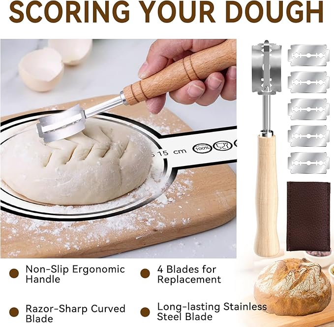Sourdough Starter Kit - Banneton Proofing Basket 9 Inch Round & 10 Oval, Complete Sourdough Bread Baking Supplies with Starter Jar, Bread Sling, Lame, Danish Dough Whisk, Bags