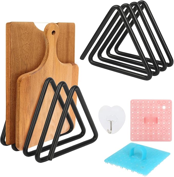 Cutting Board Storage, Kitchen Cutting Board & Pan Lid Rack, Non-Slip Steel Organizer, Ventilated & Quick-Dry, Space-Saving Counter Stand for Small Kitchens, Gift for Cooking Lovers