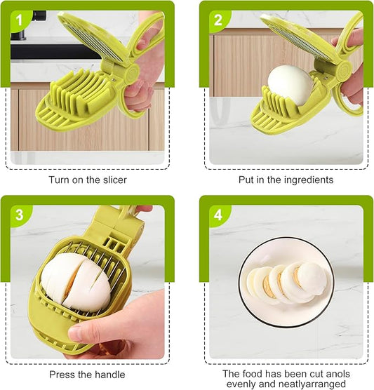 Fruit Slicer, Strawberry, Banana, Kiwi Cutter, Egg Slicer for Hard Boiled Eggs, for Soft Fruit Sausages, Cucumbers, Mushroom Cutter, Rapid & Safe Slicing Kitchen Gadgets (Green)