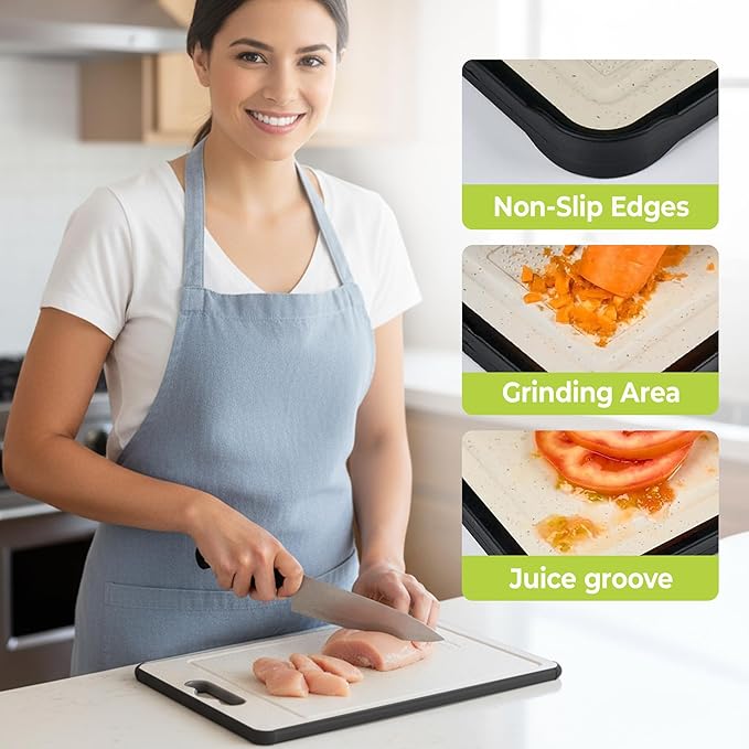 MPJ Products Titanium Cutting Board Double Sided Wheat Straw PP Ultra-Durable, Scratch-Resistant, Non-Porous Surface – Dishwasher Safe – Modern Titanium Cutting Board for Meat, Veggies & More