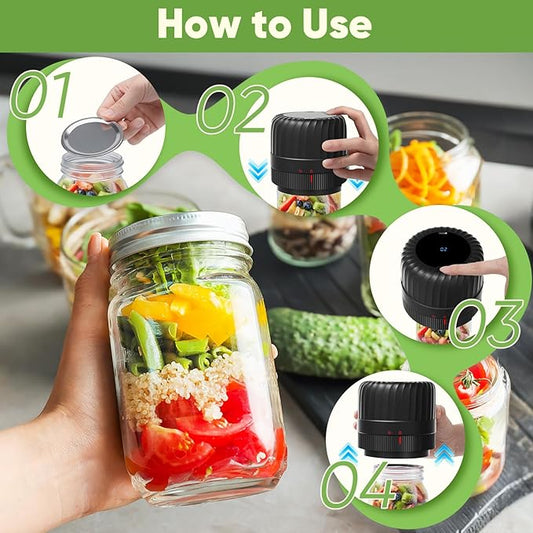 Electric Mason jar Vacuum Sealer Kit for Wide-Mouth & Regular-Mouth Mason Jars, Canning Vacuum Sealer Mason Jar for Food Storage, Includes Lids, Opener, Charger