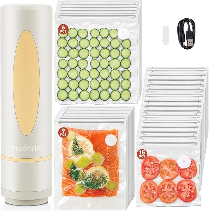 Vacuum Sealer, Food Saver Vacuum Sealer Machine, Compact Handheld Vacuum Sealers with 30 Reusable Vacuum Seal Bags for Freshness Preservation Food Storage