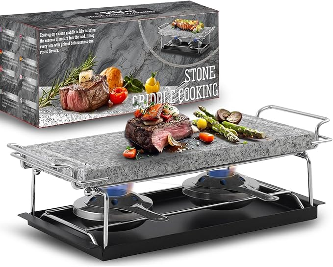 Artestia Hot Stone Steak Cooking Set – Long Heat Retention - Sizzling Steak Plate with Tray & Rack for Family Dinner, Indoor/Outdoor BBQ Grilling Gift