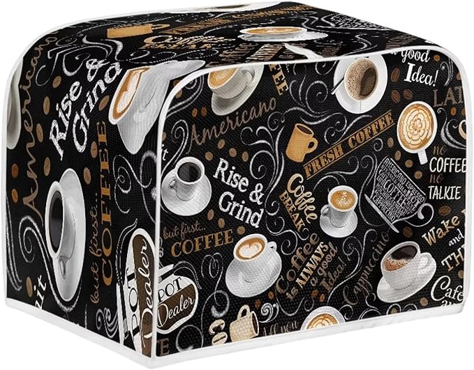 Annejudy Coffee Theme Print 4 Slice Toaster Cover Kitchen Small Appliance Covers Universal Size Microwave Oven Dustproof Cover Women