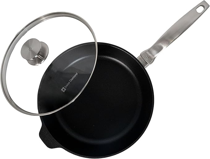 Swiss Diamond Nonstick Hybrid Ceramic and Diamond-Infused Deep Saute Pan With Glass Lid, Dou Ceramic, Dishwasher & Oven Safe Up To 500 °F (3.8 Quart)