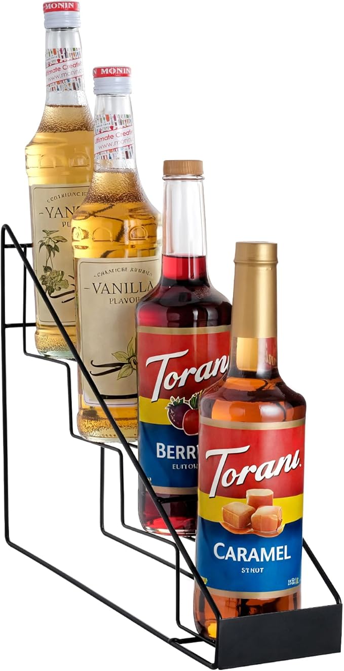 Mustry Coffee Syrup Rack for Coffee Bar Accessories, Fits with Torani and Monin Syrup, Coffee Bar Rack Holds 4 Bottles
