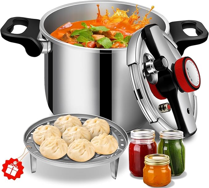 12.68qt, Stainless Steel Pressure Cooker, One-Hand Locking, Thickened Pressure Cooker with Spring Valve Safeguard Devices ，stainless steel pressure cookers 12+qt,ollas de presión para cocinar;