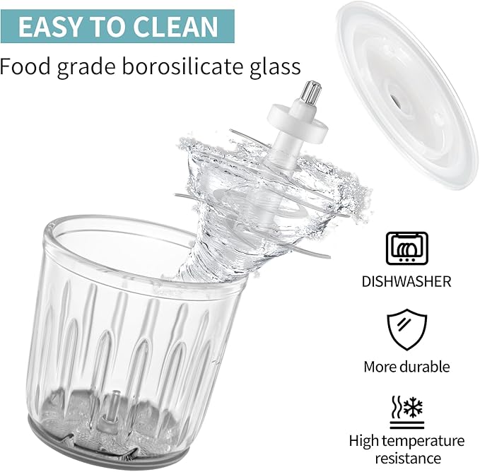 Vroyuir Baby Food Maker, 600ML Baby Food Blender with 10 Blades, Baby Food Processor for Baby Food, Fruit, Vegatable, Meat, with Two 200ml Glass Bowls, Storage Bag, Cleaning Brush, Scraper