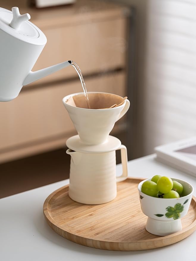 HYAXGM Pour Over Coffee Maker, Ceramic Coffee Maker With 40 pcs Paper Filter,15oz/450ml Pour Over Coffee Dripper (White, V02)
