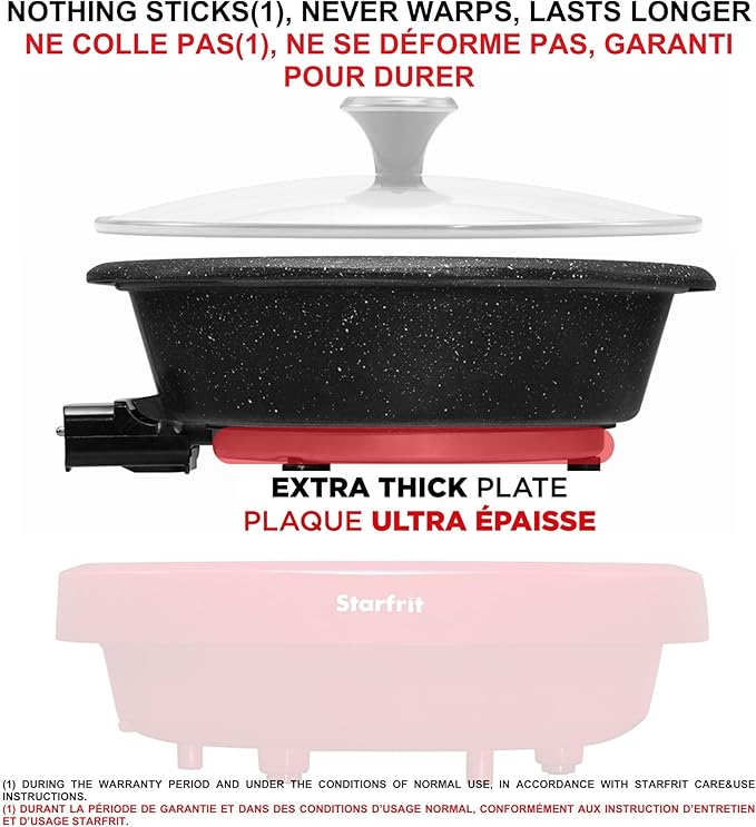 Starfrit The Rock Dual-Sided Electric Hot Pot - 3L - Rock.Tec Non-Stick - Variable Temperature Control - 1200W