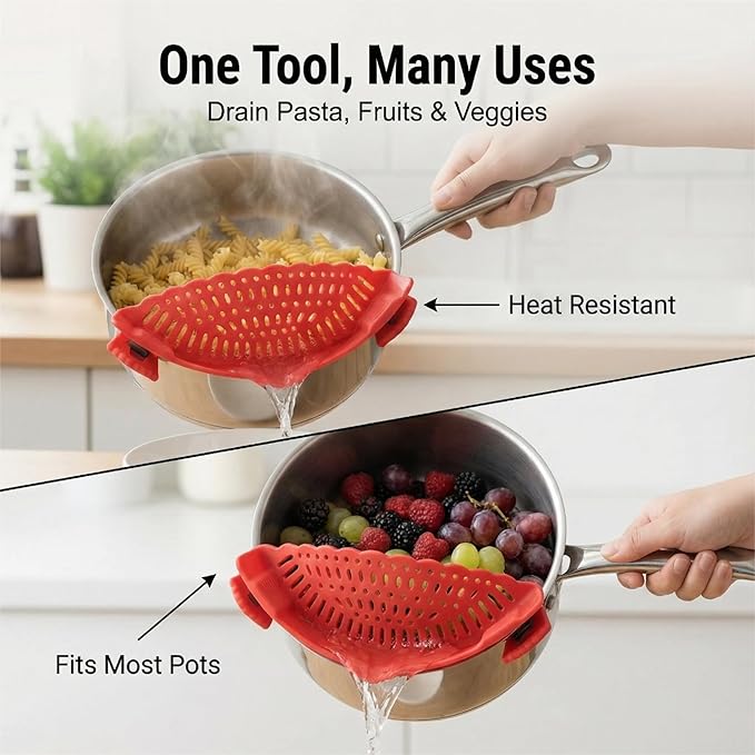 Imaginovelty Silicone Clip On Pot & Pan Strainer for Kitchen | Colander, Pasta, Noodle & Spaghetti Food Strainers & Drainers colanders
