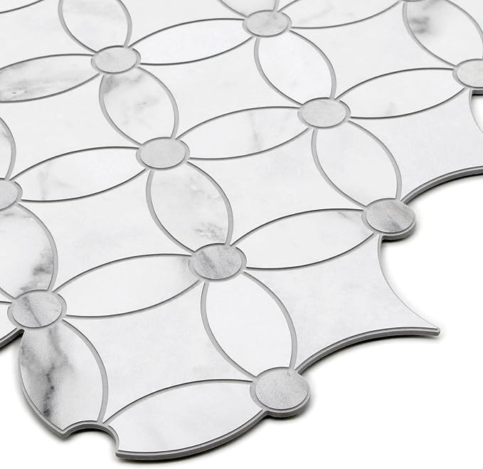 SUNWINGS 10-Sheet Coin Peel and Stick Waterjet Backsplash Self Adhesive Tiles White Marble Wall Panels Stick on Backsplash for Kitchen, Bathroom, Fireplace