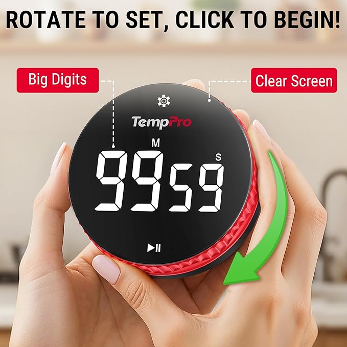 TempPro 99-Hour Digital Kitchen Timer with Strong Magnetic & Stable Stand, Classroom Timers with 3-Volume-Level, Stopwatch with Large LED Display, Digital Timers for Classroom, (Previously ThermoPro)