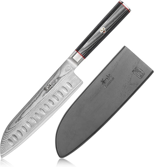 Cangshan YARI Series X-7 Damascus Steel 7-inch Santoku Knife with Sheath