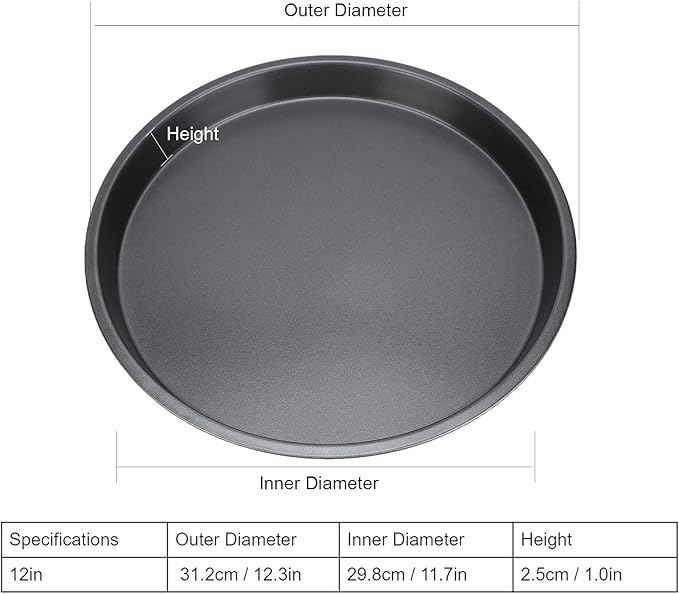 Tomotato 2Pcs Pizza Pan, 6in/9in/10in/12in Deep Dish Round Pizza Pan for Oven, Non Stick Thickened Carbon Steel Baking Pan for Home Kitchen, Dishwasher Safe(12in)