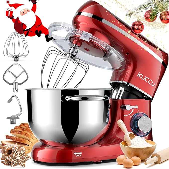 KUCCU Stand Mixer, 6.5 Qt 660W, 6-Speed Tilt-Head Food Dough Mixer, Kitchen Electric Mixer with Stainless Steel Bowl,Dough Hook,Whisk, Beater, Egg white separator (6.5-QT, Red)