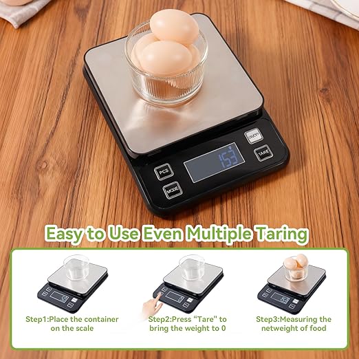PTAZSCTC IP67 Waterproof Kitchen Scale, 5kg/11lb Capacity 0.1g Precision, Kitchen Scales Digital Weight Grams and Ounces,Battery Powered with 5 Units Conversion - Food Scales for Kitchen Essentials