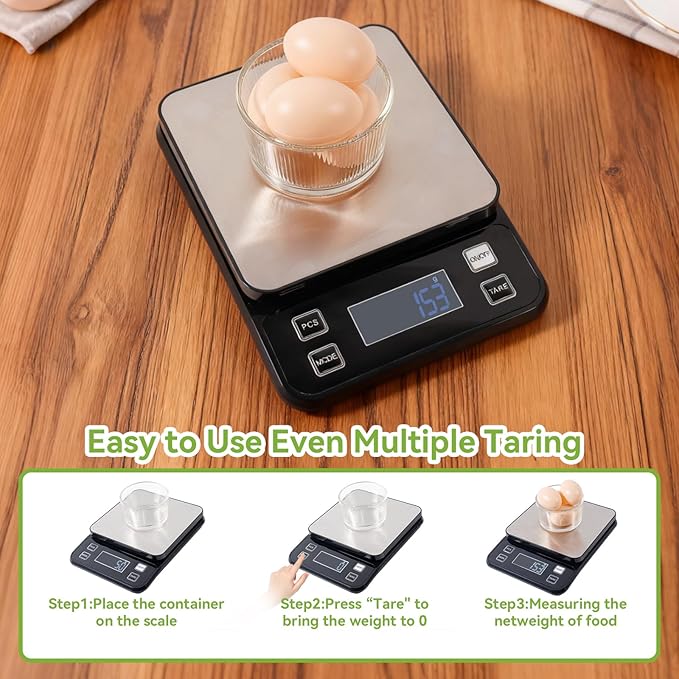 PTAZSCTC IP67 Waterproof Digital Kitchen Scale, 5kg/11lb Capacity with 0.1g Precision, Kitchen Scales for Food,USB Rechargeable Battery & 5 Units Conversion for Cooking, Baking - Food Scale