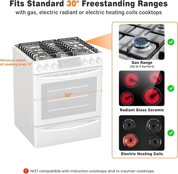 Stanbroil Flat Top Griddle for Standard 30" Ranges with Gas/Radiant Glass Ceramic/Electric Coil Cooktops, Includes 2 Drip Trays and 4 Spacers