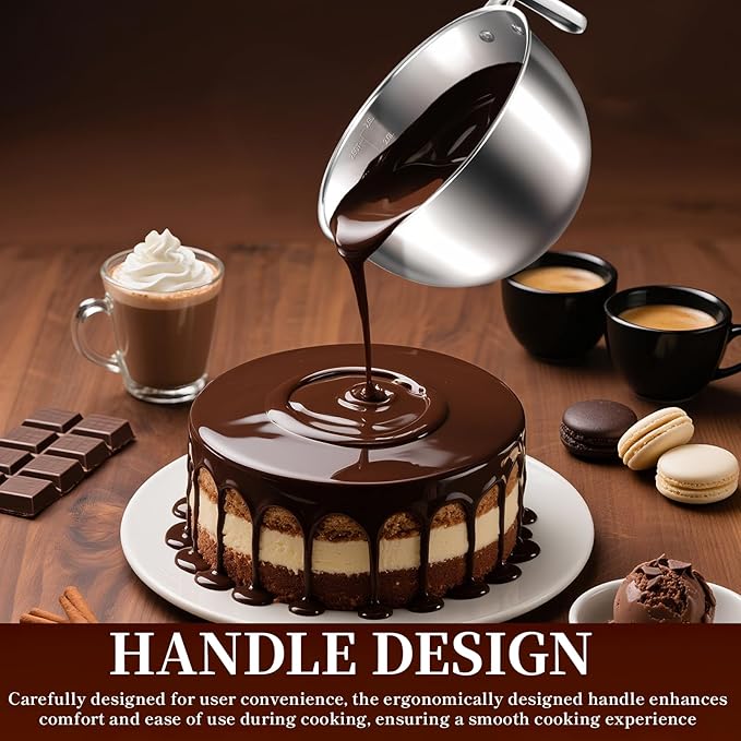 BOHUIZ 304 Stainless Steel Double Boiler with Spatula and Spoon, 4.2QT Dual-Handle Pot 2.6QT Melting Bowl with Scale and Handle Stackable Water Bath Melting Pot Set for Chocolate, Butter, Sugar, Wax