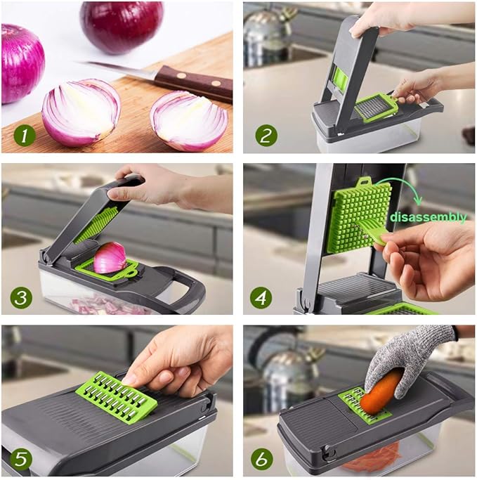 Vegetable Chopper Creator-Top Onion Chopper Dicer Mandoline Slicer Cutter Pro Food Chopper Slicer Durable Veggie Cutter with Large Container Drain Basket and 8 Blades for Tomato Potato Carrot