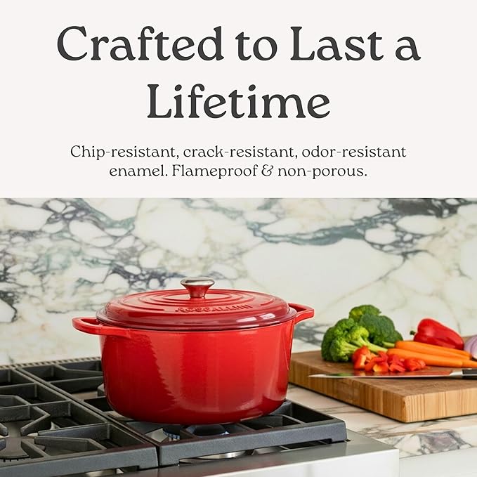 ROSSALLINI Signature Enameled Cast Iron Oval Dutch Oven | Non-Stick Serving Pot with Tight Fitting Lid for Perfect Roasting, Baking, Sauteing, and Bread Making | 9.5Q [Sage]