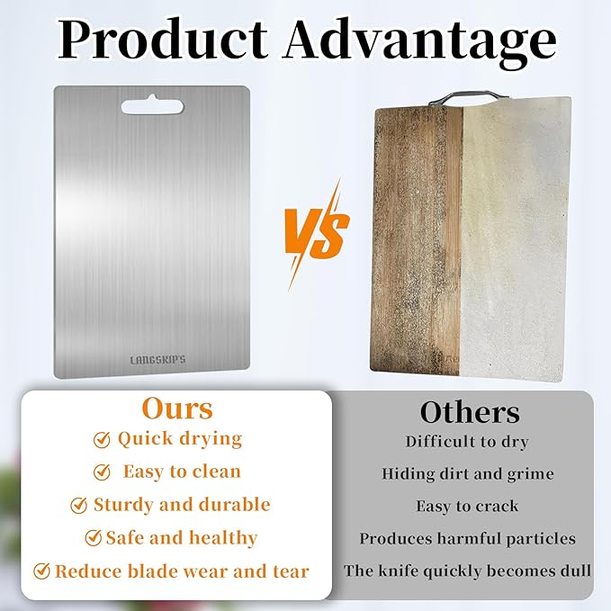LANGSKIP'S 15.4 x 11 Inch 1.5 MM Katuchef Titanium Cutting Boards for Kitchen, Metal Cutting Boards for Kitchen, Dishwasher Safe,Titan Pro Cutting Board Titanium for Meats, Fruits and Vegetables