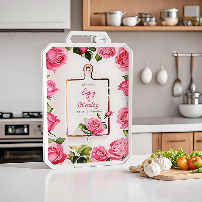 Ourokhome Cutting Board for Kitchen, Tempered Glass Cutting Board Double Sided Food Grade for Chopping Meat, Vegetables, Fruits, Cheese, Knife Friendly with Handles and Knife Sharpener, Red