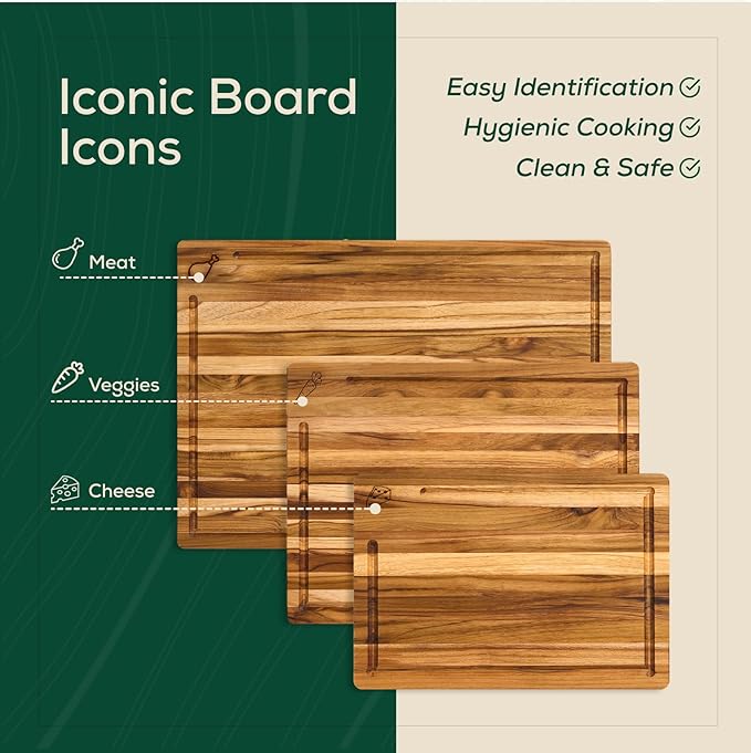 EZ FURNITURE 3-Piece Acacia Wood Premium Cutting Board Set with Extra Stand, Pre-Oiled Edge Grain with Juice Groove & Handles, Non-Slip Feet, Suitable for Meat & Vegetables, Non-Toxic