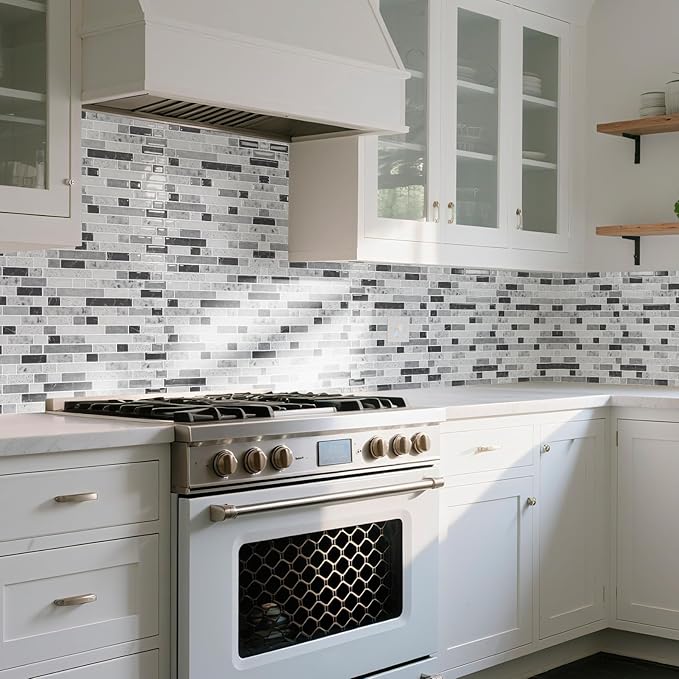Art3d 10-Sheet Heavy-Duty Peel and Stick Backsplash, Waterproof Wall Tiles Stick on Kitchen Backsplash Living Space, Carrara Grey