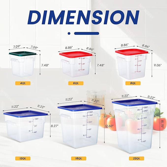 FSUON 4 Pack Clear Food Storage Containers with Lids and Handles Polycarbonate Square Commercial Food Containers, NSF (22Qt)