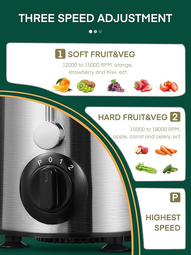 Juicer Machine, HOUSNAT Centrifugal Juicer,Extractor Max Power 800W Juice, 65MM Chute for Whole Fruit and Vegetables, Juice Extractor with 3 Speeds Quick Juicing, Easy to Clean, BPA Free,Silver
