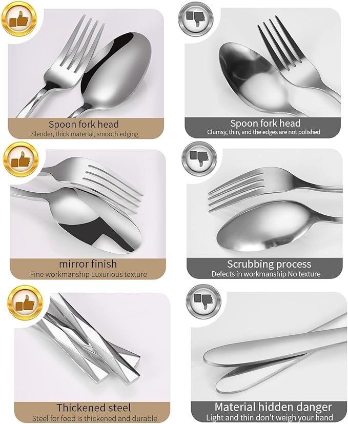 12-Piece Silverware Forks Set, Metal Forks Diamond Cut Design, Stainless Steel Forks Set of 12 Dishwasher Safe Flatware, Modern & Elegant for Everyday & Formal Dining