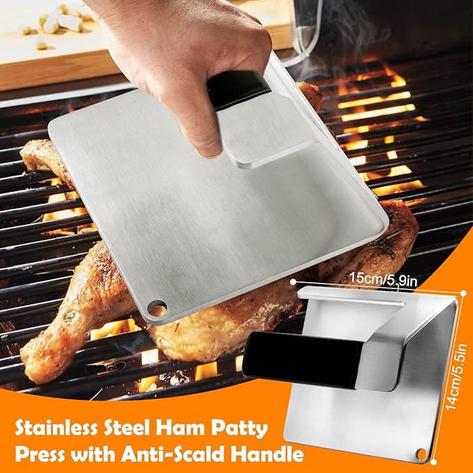 Kitchen Tools 6"×5.5" Stainless Steel Hamburger Smash Press, Bacon Press Barbecue Press Meat Press Garlic Press Burger Smasher Square Griddle Press