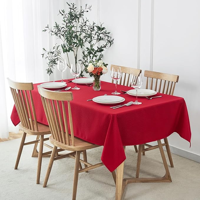 maxmill Christmas Tablecloth Weaved Texture Design Stain Resistant Waterproof Wrinkle Resistant Table Cloth, Decoration for Dining Room Holiday Parties Dinner, Rectangle 70 x 120 Inch, Red