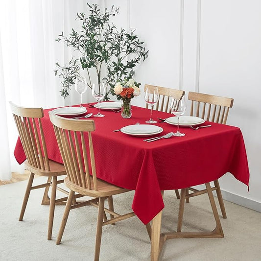 maxmill Christmas Tablecloth Weaved Texture Design Stain Resistant Waterproof Wrinkle Resistant Table Cloth, Decoration for Dining Room Holiday Parties Dinner, Rectangle 70 x 120 Inch, Red
