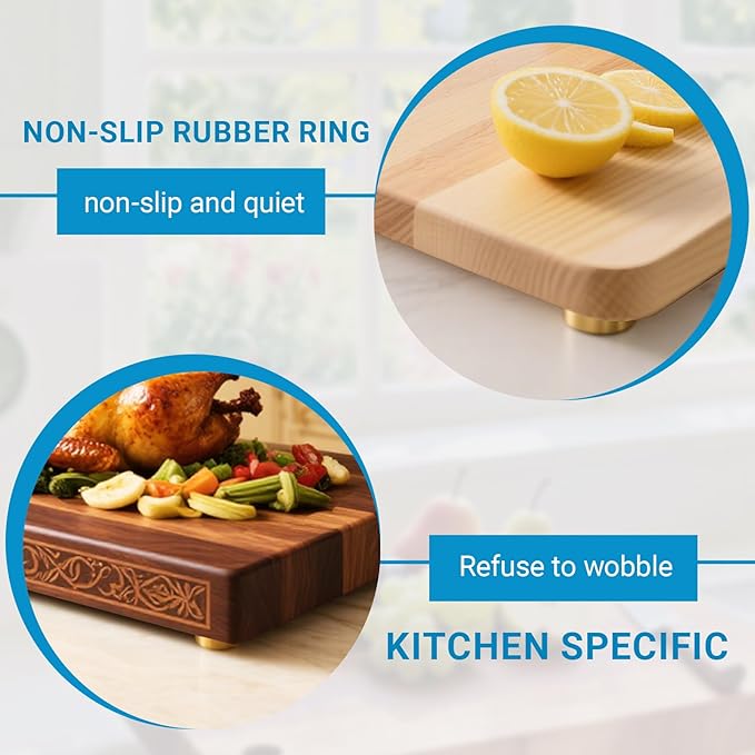 Zepkouel 8 Pack Brass Cutting Board Feet with Non Slip Pads,Rubber Feet for Cutting Board,1 Inch Rubber Feet Solid Brass