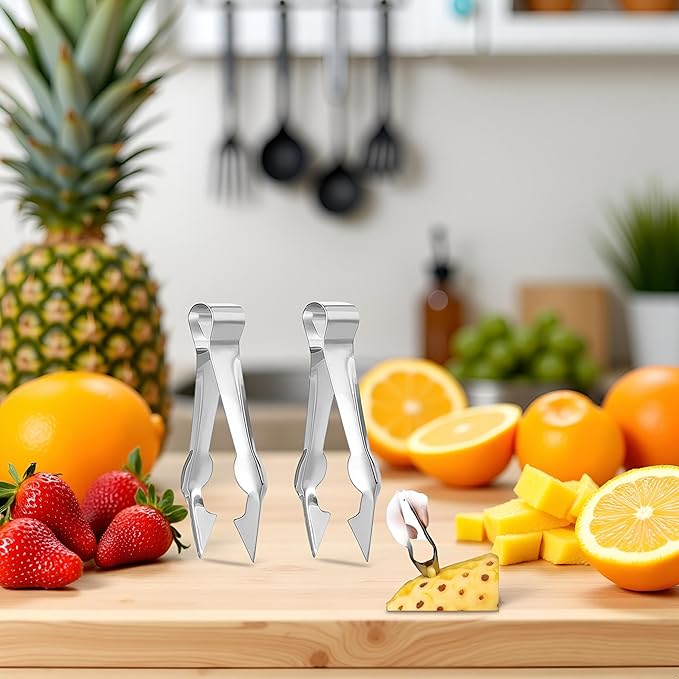 2Pcs Multi-Functional Fruit & Vegetable Stem Remover Clip, Strawberry Huller, Pineapple Eye Remover, Kitchen Gadget, Silver Stainless Steel Handle